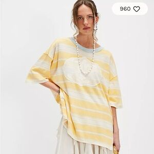Free People/We the Free Maui Oversized Tee in Yellow Combo Size M. NWT